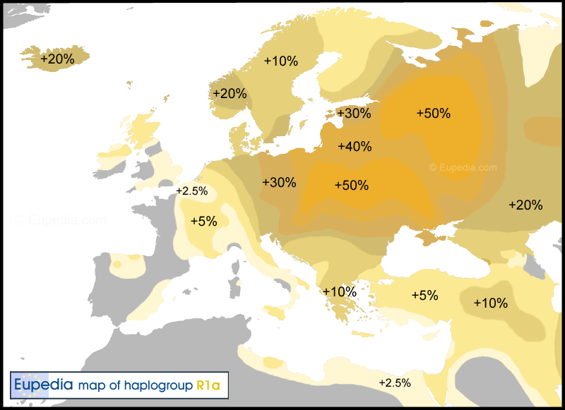 Распространение гаплогруппы R1a в Европе